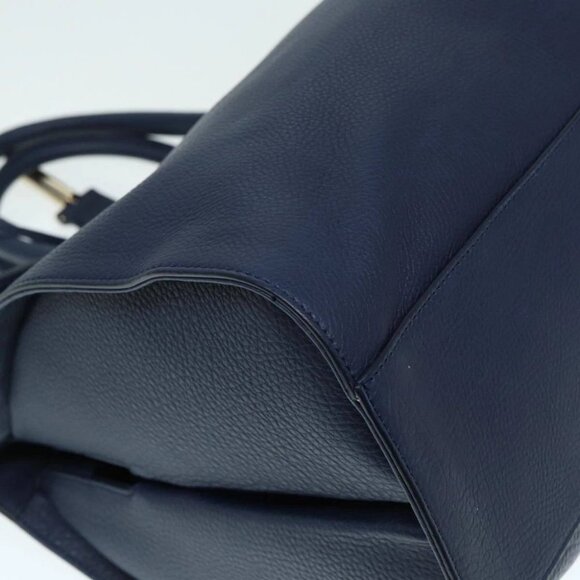 BALENCIAGA Tube Round Hand Bag Leather Navy Auth ki4912V - Picture 3 of 16